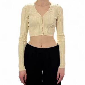 H&M Yellow Button Front Cropped Cardigan